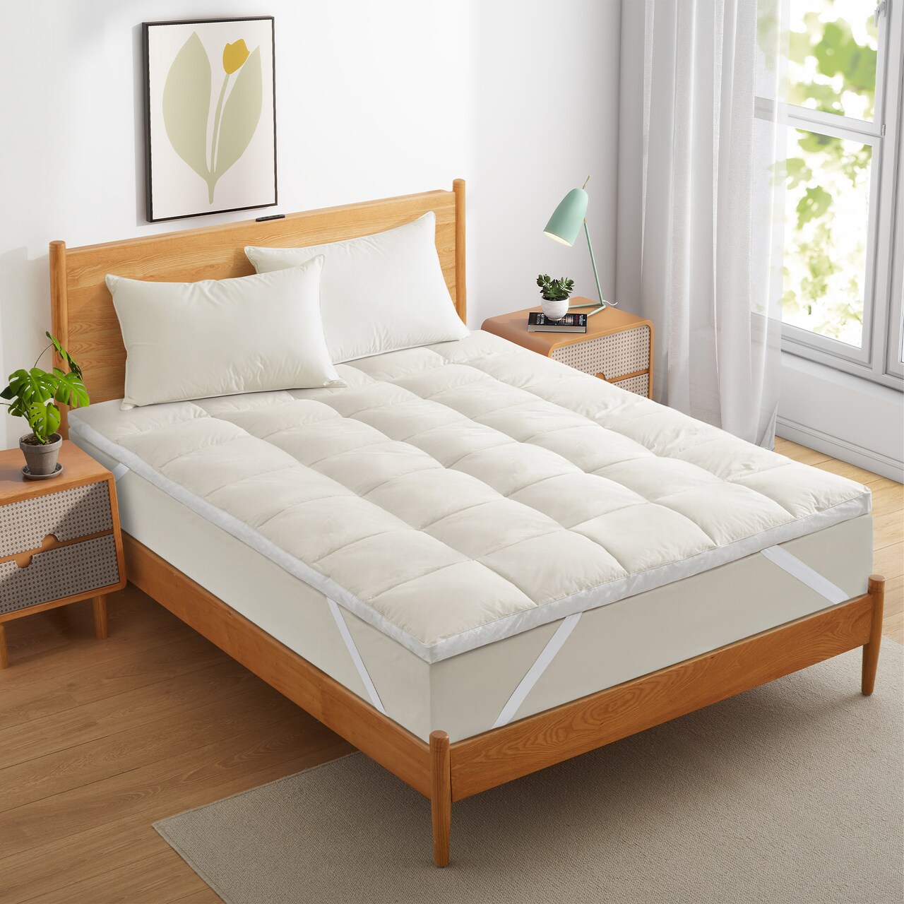 Organic Cotton Extra Thick Mattress Topper Queen 2 Inch Soft Feather Bed